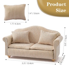 CHAMBERY 1:12 Scale Miniature Couch Wooden Sofa Dollhouse, Khaki