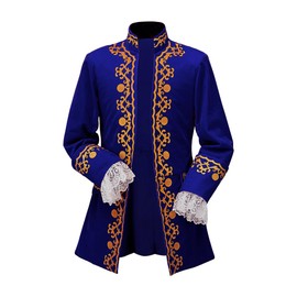 CosplayDiy Men's Colonial Military Tailcoat Costume 18th Century Medieval Regency Tailcoat Jacket Blue L