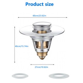 Seruno X Sink Plug, Pop-Up Drain Plug with Drain Filter, up to 32 mm to 38 mm, Universal Sink Plug, Stainless Steel Waste Water Pipe for Kitchen and Bathroom Universal Cap