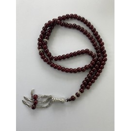 Glass 99 Prayer Misbah Rosary Islamic Tasbeeh Beads Counter Spiritual Round Beads (Maroon)
