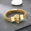 Klapgo Lion Head Men's Bracelet Gold Tone Stainless Steel Cuban
