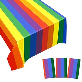 Amocytec 3 Pack Plastic Tablecloths Disposable Plastic Table Cloths BBQ Picnic Birthday Wedding Parties Waterproof and Oil-Proof Table Cloth Light Weight Thin Light Rainbow Cover 54 x 108 in