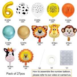 MSMANCY Jungle Safari Birthday decorations 32'' Number 6 Balloons 24Pcs Party Decorations Backdrop Animal Balloons Birthday Decorations for Boys Girls Party Supplies (6)