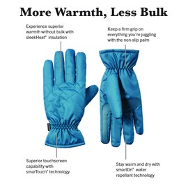 isotoner Women's Sleekheat Gloves with Gathered Wrist, Touchscreen Compatible Soft Gloves for Women, Features Pull-on Closure and Fleece Lining, Water Repellent, Black, Small/Medium