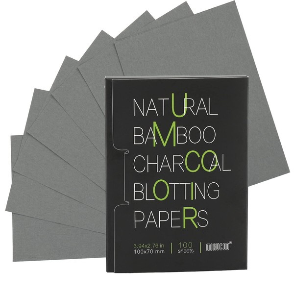 Mirucoo 100 Count Natural Bamboo Charcoal Blotting Papers Organic Facial Oil Absorbing Sheets for Oily Skin Care Daily Oil Control Linen Tissues (100 PCS/PK, 1 PK)