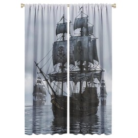 TOWINSFB Vintage Pirate Ship Blackout Curtains, Nautical Old Sailboat Ocean Home Decor Rod Pocket Window Drapes for Living Room Bedroom- 2 Panels, Each 21" W x 63" L