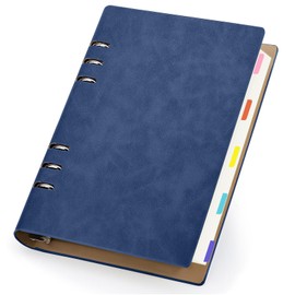 Yarotm Ring Binder Notebook A5 - Lined Paper Notepad - 100g/m² Ruled Notebook A5 14x21cm - 150 Sheets Refillable PU Leather Notebook - Dark Blue Spiral Notepad A5 Diaries Journal Organiser