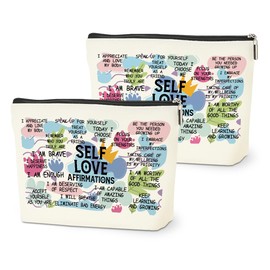 2PCS Positive Affirmations Makeup Bag Self Love Gifts Mental Health Inspirational Gifts for Women Girl Sister the Counselor Coworker Birthday Friendship Graduation Travel Toiletry Cosmetic Bag