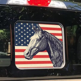 American Flag Truck Rear Sliding Window Sticker,Horse Truck Rear Window Decal 14.1"x11.8",Patriotic Vintage Horse Flag Vinyl Decal,for Pickups and Trucks