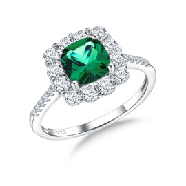 CAIDIKA 2.6 Carat Green Gemstone Cocktail Ring 925 Sterling Silver Cushion Cut Engagement Promise Ring May Birthstone Jewelry Emerald Rings for Women, Size 6