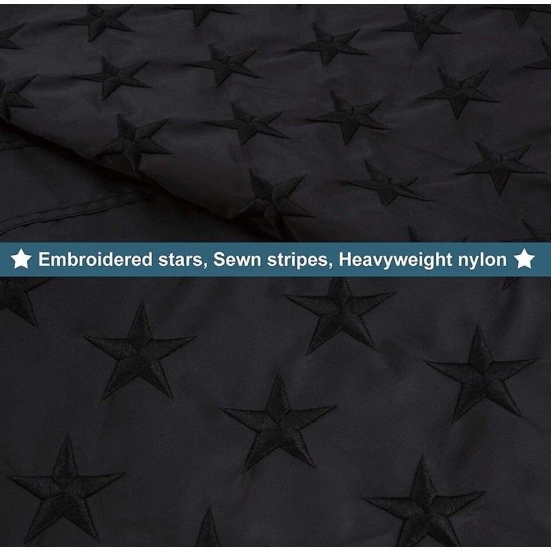 American 3ft x 5ft Embroidered Black American Flag - No