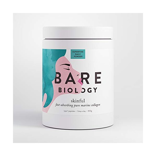 Bare Biology Skinful Pure Marine Collagen Powder, 300g/60 Servings - Optimum Support for Skin, Muscles, Hair, Joints, Fingernails & Bones - Super Strength Type 1 Peptides, Premium Quality