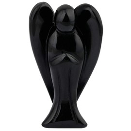 mookaitedecor 3 Inch Black Obsidian Crystal Guardian Angel Gemstone Carved Figurine Statue Home Ornament, Healing Crystal Gifts, Love Peace Lucky Charm Stone Angel for Reiki Chakra Decoration