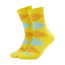 Forony Mens Dress Socks Size 10-13 Argyle Parttern Colorful Novelty Anti Odor Quick Dry Combed Cotton Yellow