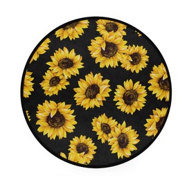 Alfombra redonda antideslizante grande de 3 pies de diámetro para sala de estar, recámara, hermosa alfombra moderna de microfibra suave, lavable a máquina, decoración del hogar (girasol negro)