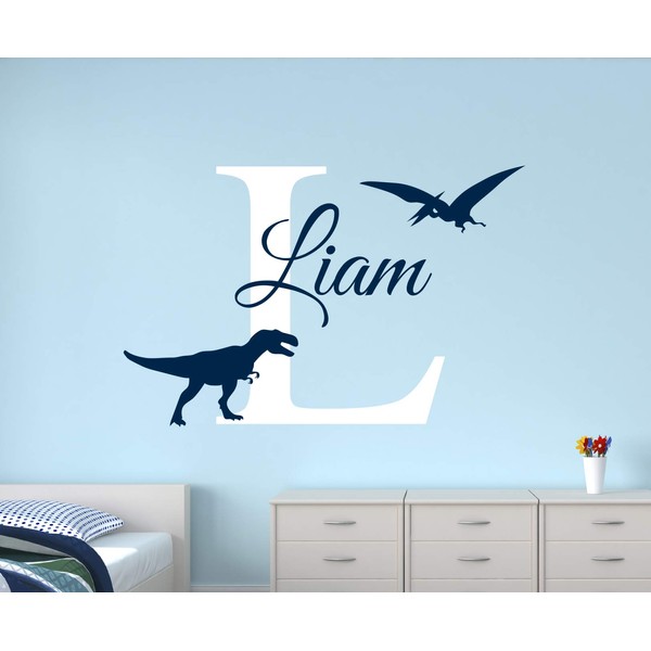 Personalized Name Wall Decal - Dinosaur Wall Decal- Boys Name Decal - T-Rex Wall Decal - Kids Room Wall Decal - Nursery Decal (24"W x 16"H)
