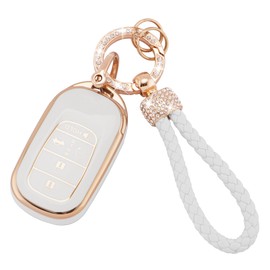EKALA for Honda Key Fob Cover with Keychain Lanyard, 5 Buttons Soft TPU Keys Shells White Key Fob Cover Compatible with 2023 Honda Civic Accord Pilot CR-V HR-V Key Fob Protector (Hod-5R)