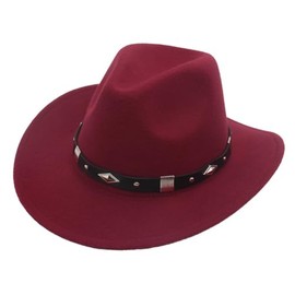 Bowler Hat with Belt Buckle Western Style Love Top Broadside Wide Brim Head Cowboy Dress Up Hats for Sing (Wine One Size)