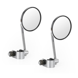 Frezon 1 Pair Universal Cafe Racer Chopper Motorcycle Short Stem Black Clamp on 3 inches Round Mirror 7/8inches- 1inches Bar