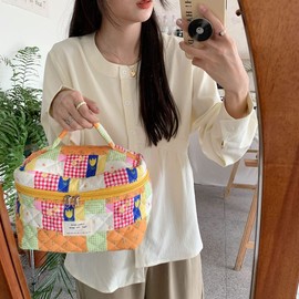 LIERWOI Travel Cosmetic Bag Cotton Makeup Bag Ladies, Quilted Toiletry Bag with Beautiful Floral Pattern, Cosmetic Bag Large Capacity, Make up Bag Wash Bag Portable for ladies or child (04-f)