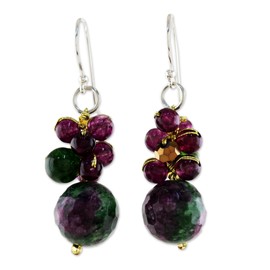 NOVICA Artisan Handmade Quartz Beaded Earrings with Sterling Silver Hooks Thailand [1.8 in L x 0.4 in W] ' Luscious Fruit'