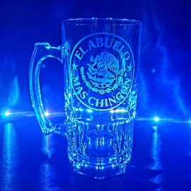 "El Abuelo Mas Chingon" Etched Glass Mug - Size: 26 oz