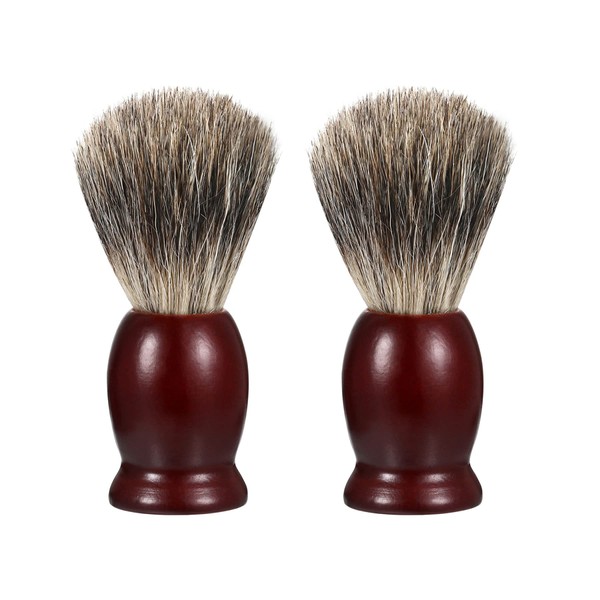 Vtrem 2 Pack 100% Pure Badger Shaving Brush for Men with Hard Wood Handle Luxury Professional Shave Brush Tool for Wet Shave, Safety Razor