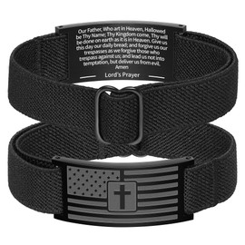 Zocomi Cross Bracelet for Men Boys, Black American Flag Elastic Stretch Band Bracelets Christian Religious Wrist Jewelry Valentines Easter Gifts Male Teen Teenage Kids Boys Age Son Lord's Prayer