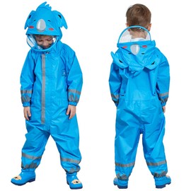 Toddler Rain Suit Baby Rain Suit with Hood Waterproof Coverall One Piece Rain Suit Kids (3-10 Years) Blue