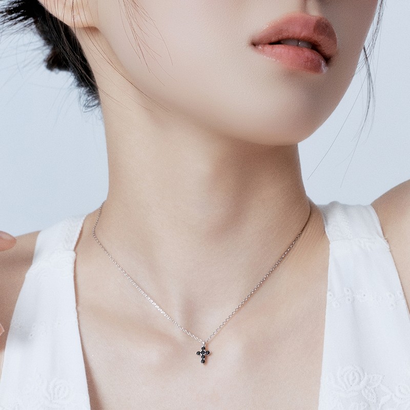Gold & Deer 14KGP Deer Cross Necklace Black Onyx /