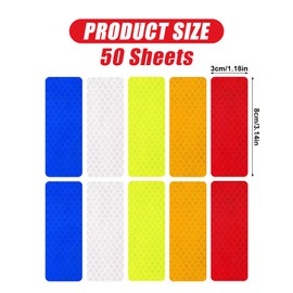 50Pcs Reflective Stickers Warning Reflective Strips High Visibility Reflective Tape Waterproof Reflective Stickers Safety Reflective Strips for Bicycles Motorcycles Clothing Helmet,1.18 x 3.15 Inch