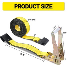 Autofonder Ratchet Tie-Down Straps Flat Hook 2" x 27' Ratchet Straps Yellow | 10,000 Lbs Breaking Strength | TieDown Ratchet Straps for Flatbed, Truck, Trailers Pickup (2 Pack)