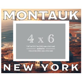 R and R Imports Montauk New York Souvenir Wooden Photo Frame Matted 4 x 6 Inch - Full Color Destination Design Keepsake 4-Pack
