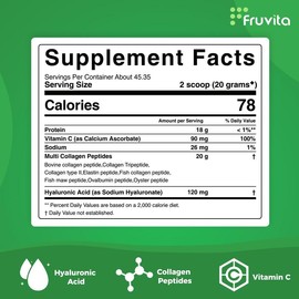 Fruvita Multi Collagen Peptides Powder Advanced, 2 Pounds – 8 Types of Collagen peptides with Hyaluronic Acid, Vitamin C – Unflavored – Non-GMO – Promotes Hair, Skin, Nail, Joint & Bone Health