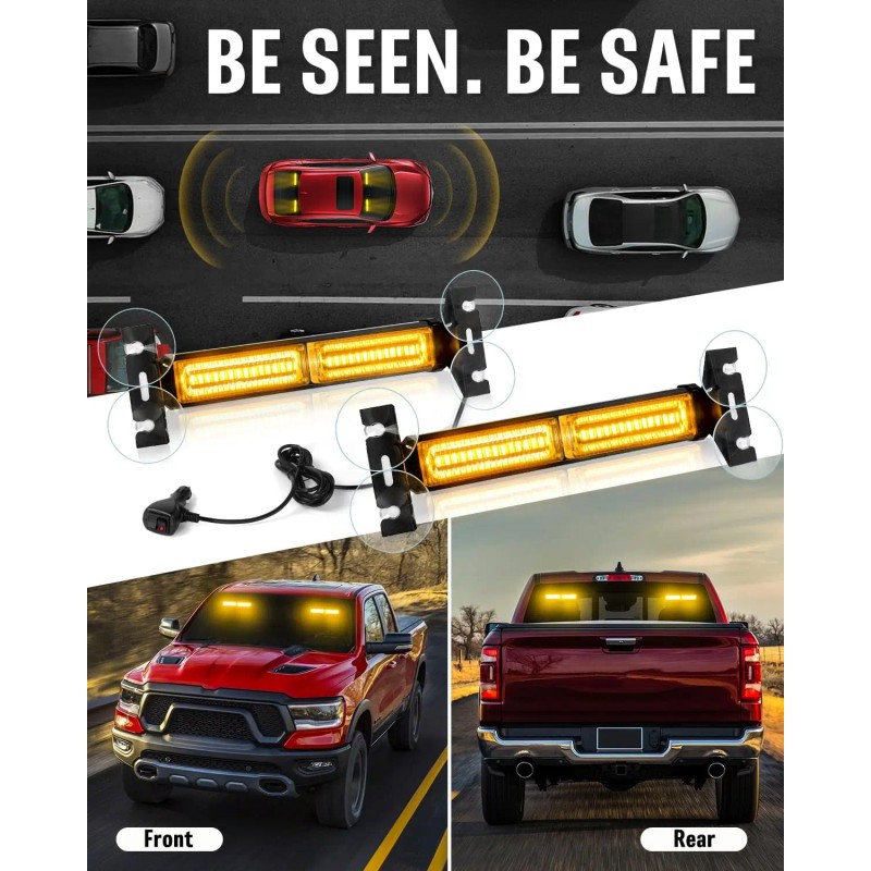 Auto 1002L Emergency Strobe Light Bar 40LED Amber Dash Safety