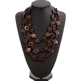SEWACC Beaded Necklace Bohemian Shell Necklace Wood Bead Statement Collar Necklace Chunky Layered Necklace Handmade Beaded Long Necklace for Women (Brown)