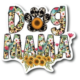 Dog Mama 5 Inch Waterproof Decal Sticker Wall Mom Mother Window Sunflower Love Pet Paw Dog Cat Family Bird Pets Pig Rabbit Lover Animal American Granddog Trainer CS1421-2PK