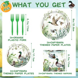 One Lucky Duck Party Supplies - 96PCS Mallard Duck Plates and Napkins Tableware Set Includes 9'' Plates 7'' Plates Napkins Forks Duck Hunting Themed Baby Shower Party Supplies Serves 24 Guests