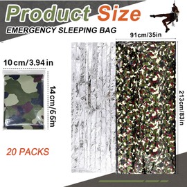 Preboun 10 Pcs Camo Emergency Sleeping Bags Camo Blankets Emergency Shelter Survival Gear Portable Lightweight Thermal Bivy Sack Waterproof for Outdoor Camping Hiking Homeless Shelter