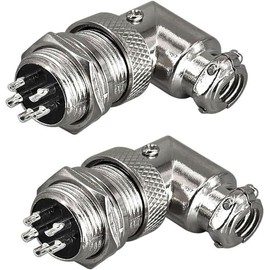 RUNCCI-YUN GX16 5 Pin Aviation Plug, 90 Degree Right Angle Metal Aviation Plug, GX16 Male Female Connector 5Pin Panel Mounting Cable Connector, Pack of 2