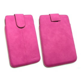 Emartbuy Universal 7-8.4 Inch Pink PU Leather Secured Slide in Pouch Case Sleeve Holder With Pull Tab Mechanism Compatible With Devices Listed Below