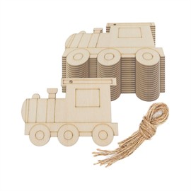 20pcs Train Wood DIY Crafts Cutouts Blank Wooden Train Shaped Hanging Ornaments with Jute Twines Wood Tags for Baby Shower Wedding Birthday Christmas Party Decorations