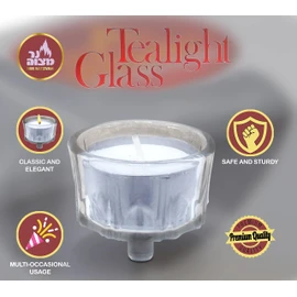Ner Mitzvah Tea Light Holders with Tealight Candles - 2 Pack Crystal Glass Tealight Candle Holder for Candelabra and Candlesticks - Safety Rubber Set Included - Fits All Standard Tealights