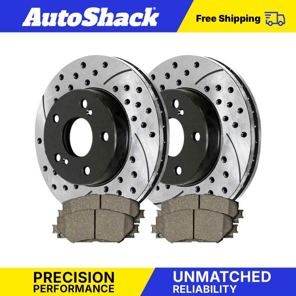 Auto Shack Front Drilled Slotted Brake Rotors & Pads for