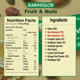 RAWMYGOD Fruit and Nut Bars, Gluten Free, Vegan, No Added Sugar (16 bars, Protein Pack - 4 Orange & Hazelnut, 4 Fruit & Nut, 4 Chia & Choco, 4 Peanut & Cacao)