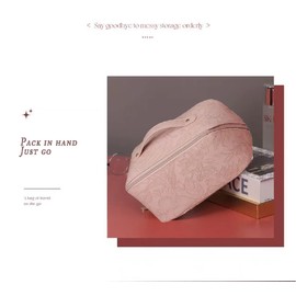 Large-Capacity Travel Cosmetic Bag Portable Leather Makeup Pouch Women Waterproof Bathroom Washbag Multifunction Toiletry Kit (B-Pink)