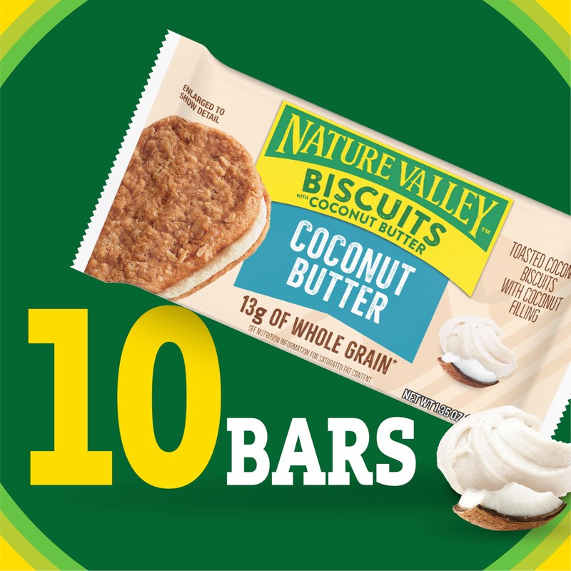 Nature Valley Biscuit Sandwiches, Coconut Butter, Snack Bars, 10 Bars,