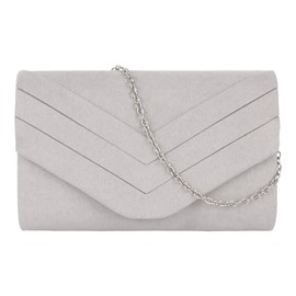 MEGAUK Women's Clutch Elegant Evening Bag Suede Handbag Envelope Bag Clutch Bag with Chain for Wedding Prom Party, 07078 Light Grey
