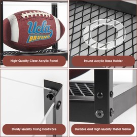 J JACKCUBE DESIGN Acrylic Football Display Case, Clear Storage Case Box with Metal Mesh Base for Football Sport Memorabilia Ball Holder Stand -MK810A
