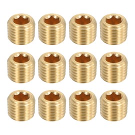 sourcing map 12Pcs Brass Pipe Plug Fitting, 1/16" NPT Male Hex Counter Sunk Plug, Internal Thread Socket Pipe Plug for Closing the End of Pipe, Air Tanks